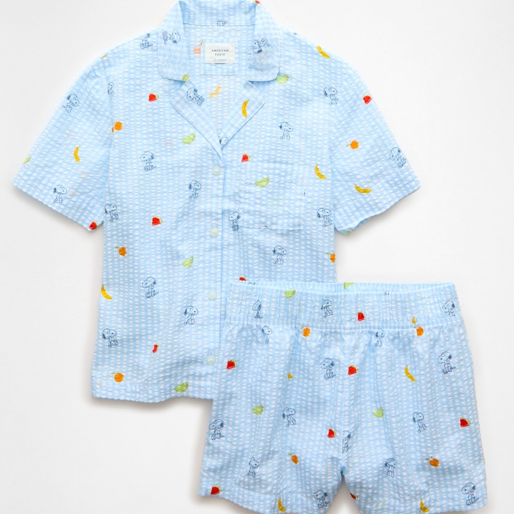 🍉🍌🍏American Eagle Snoopy Fruit Seersucker PJ Set🍌🍏🍉 - Picture 2 of 4